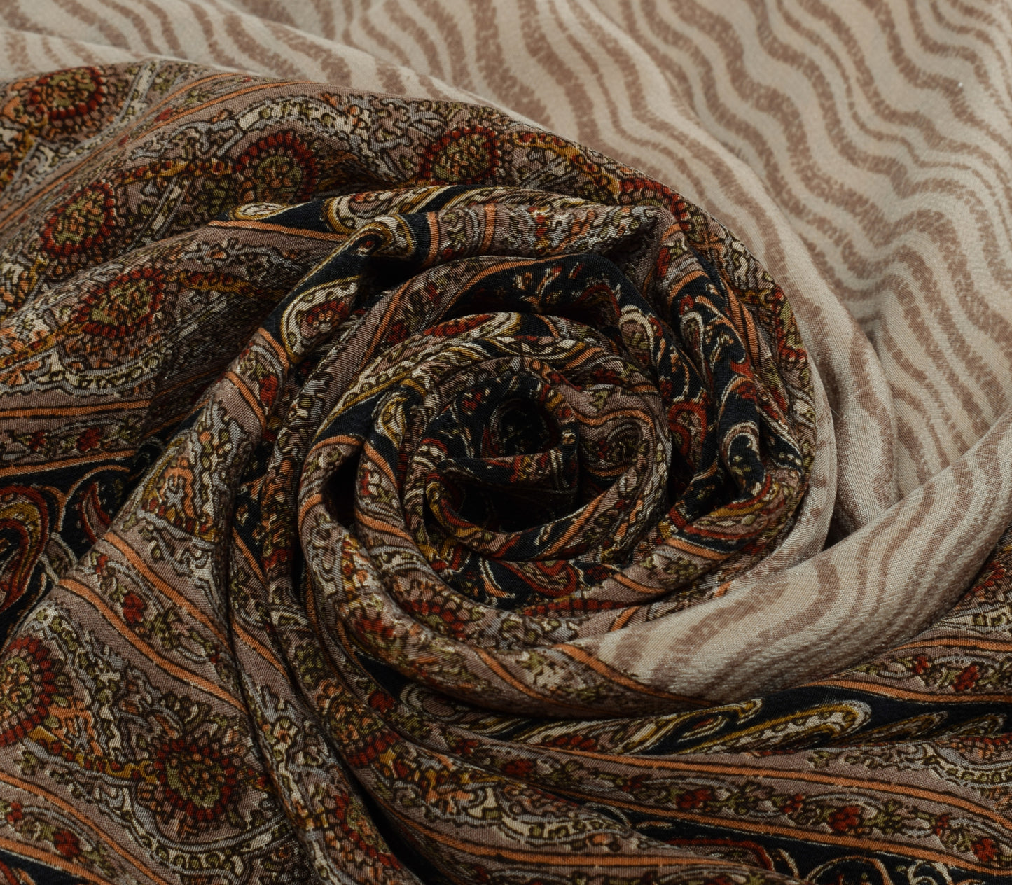 Sushila Vintage Cream Indian Saree 100% Pure Crepe Silk Printed Soft Fabric