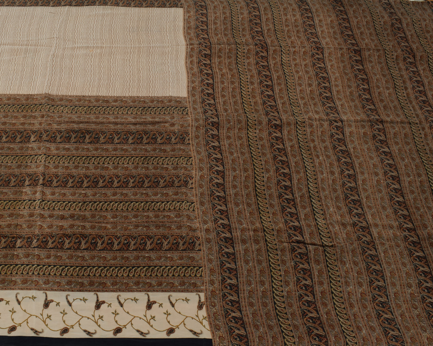 Sushila Vintage Cream Indian Saree 100% Pure Crepe Silk Printed Soft Fabric