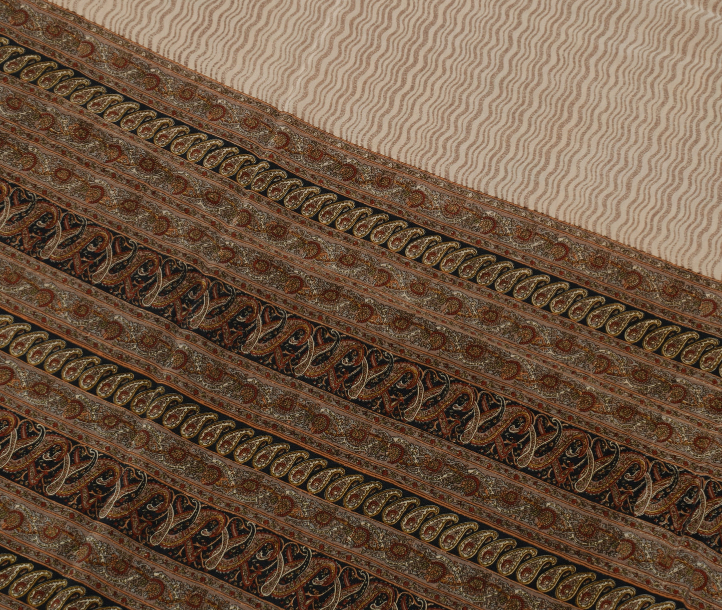 Sushila Vintage Cream Indian Saree 100% Pure Crepe Silk Printed Soft Fabric