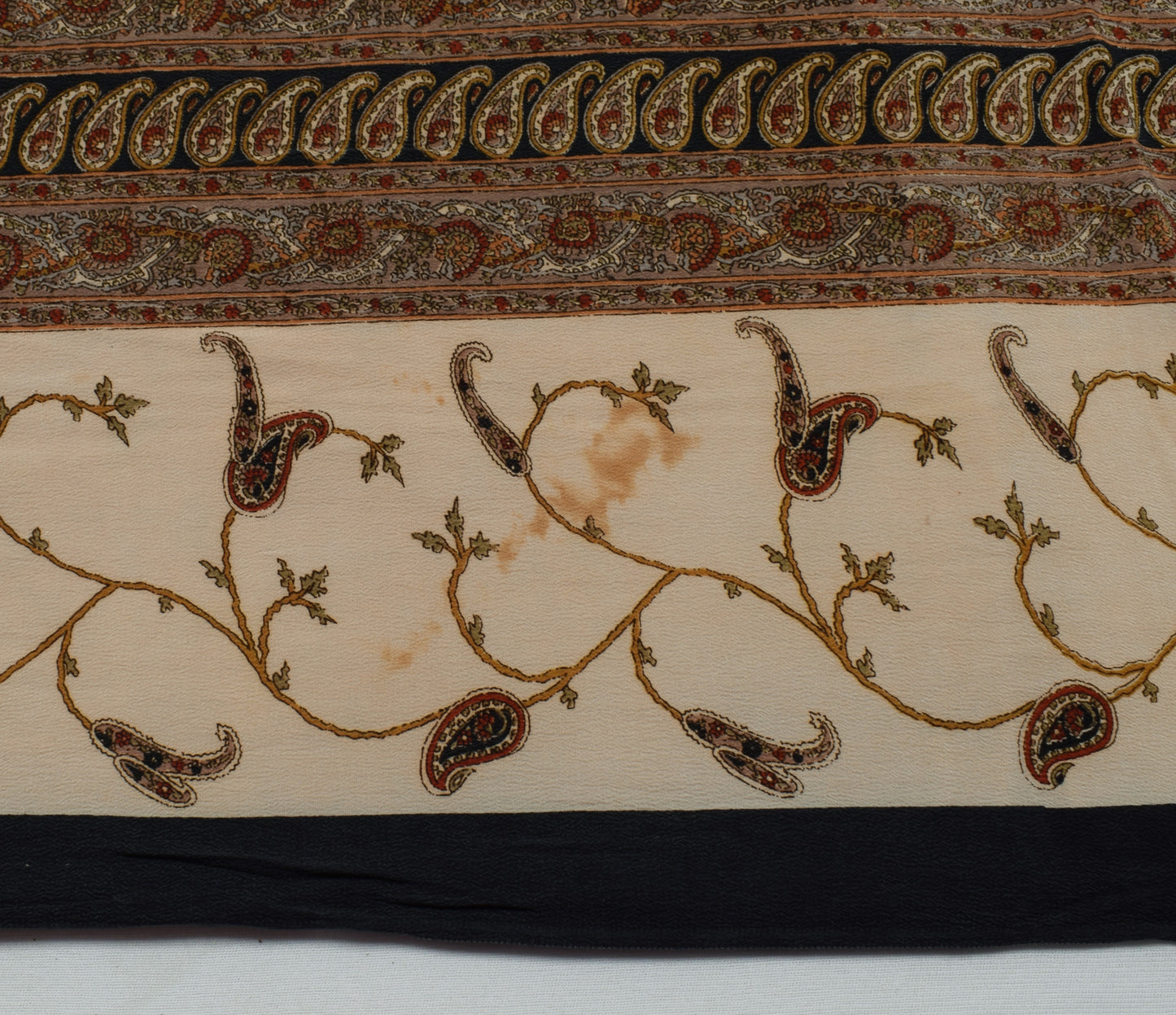 Sushila Vintage Cream Indian Saree 100% Pure Crepe Silk Printed Soft Fabric