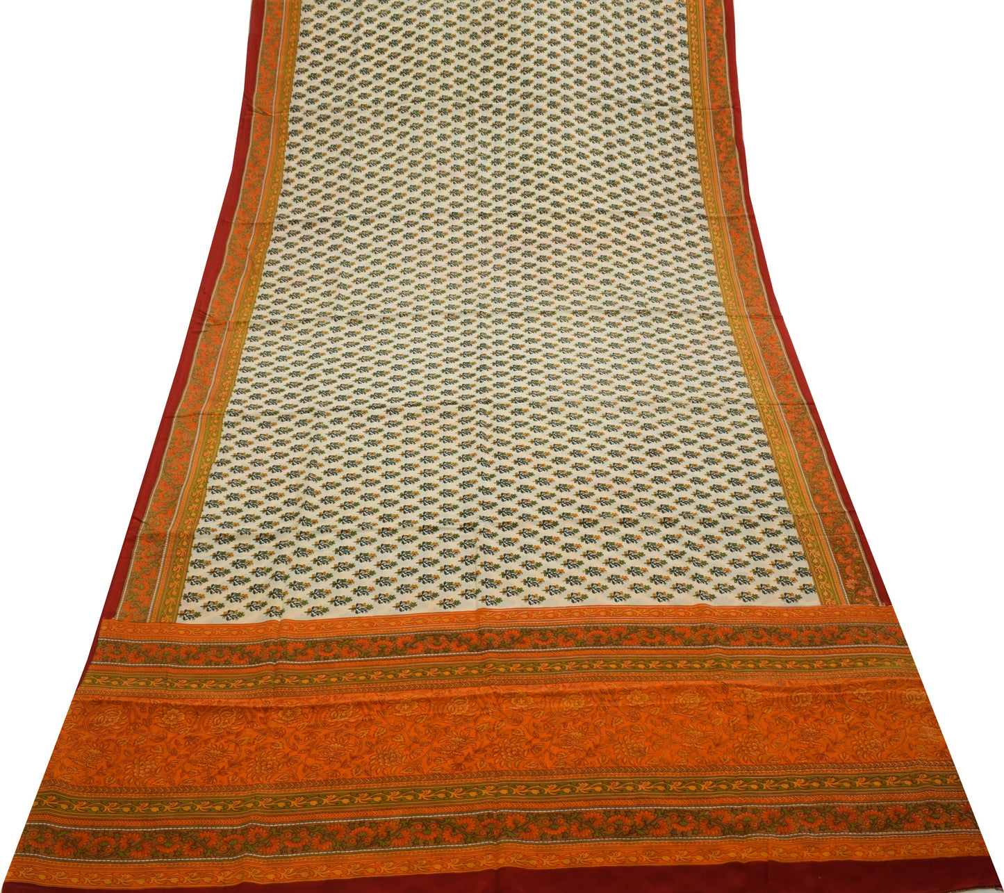 Sushila Vintage Cream Saree 100% Pure Crepe Silk Printed Floral Soft Fabric