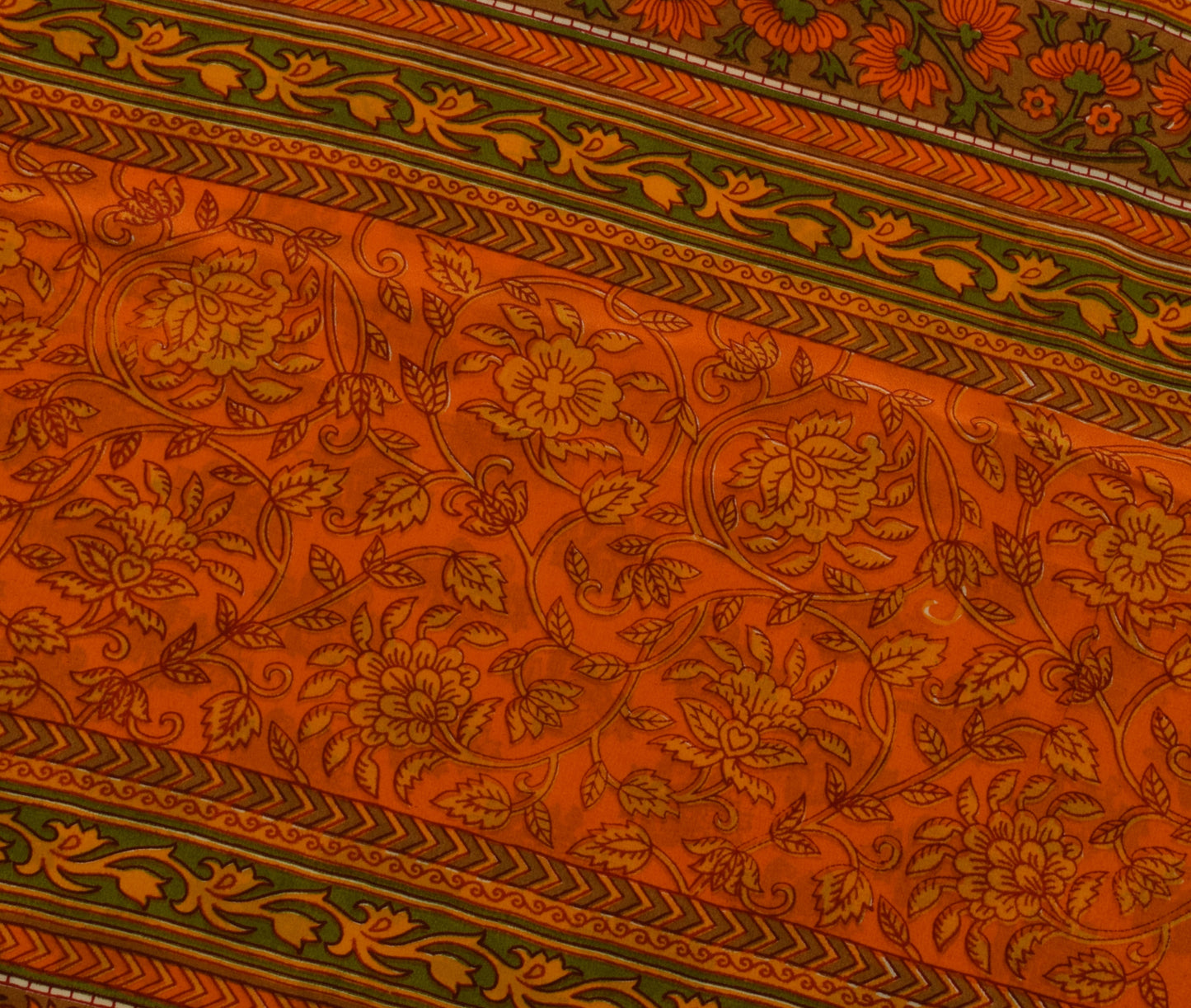 Sushila Vintage Cream Saree 100% Pure Crepe Silk Printed Floral Soft Fabric