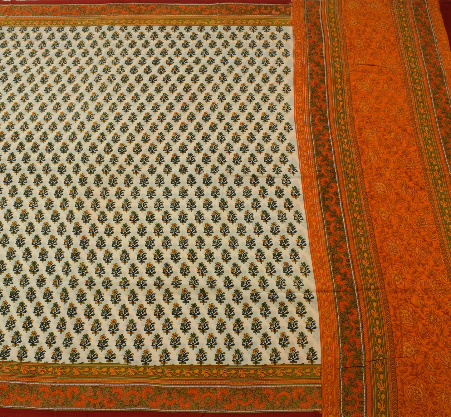 Sushila Vintage Cream Saree 100% Pure Crepe Silk Printed Floral Soft Fabric