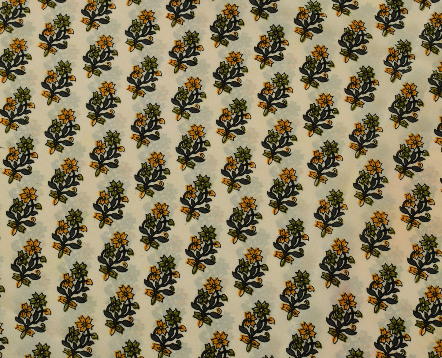 Sushila Vintage Cream Saree 100% Pure Crepe Silk Printed Floral Soft Fabric