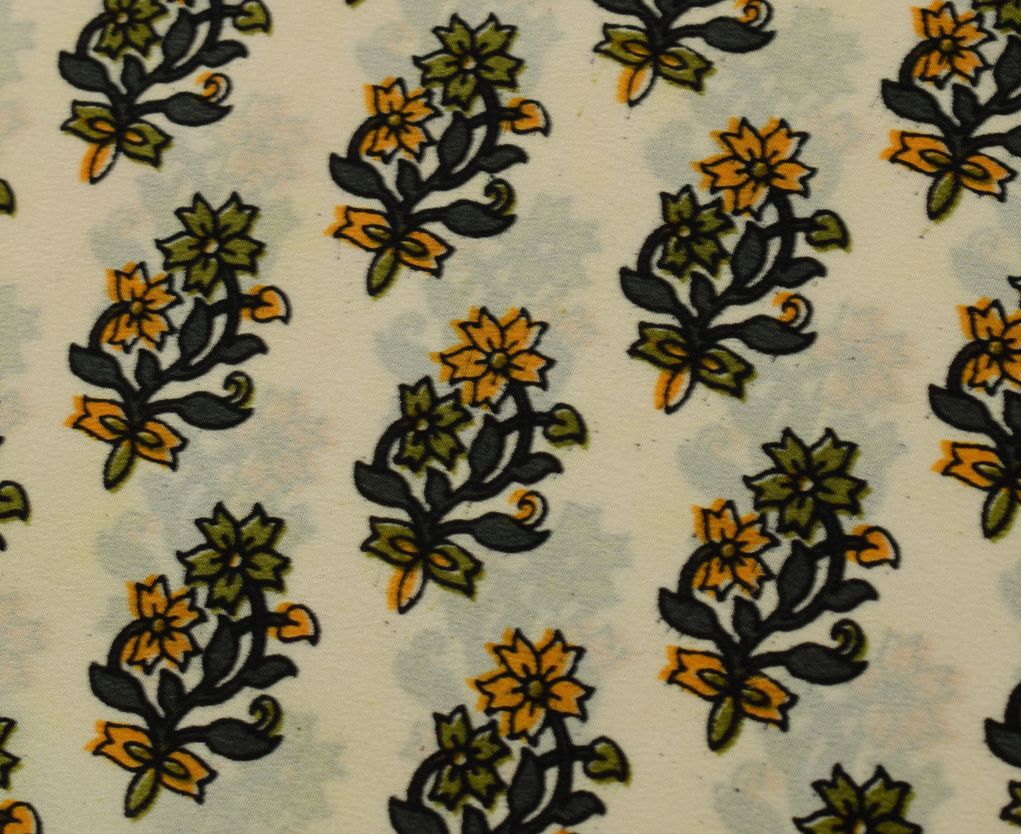 Sushila Vintage Cream Saree 100% Pure Crepe Silk Printed Floral Soft Fabric