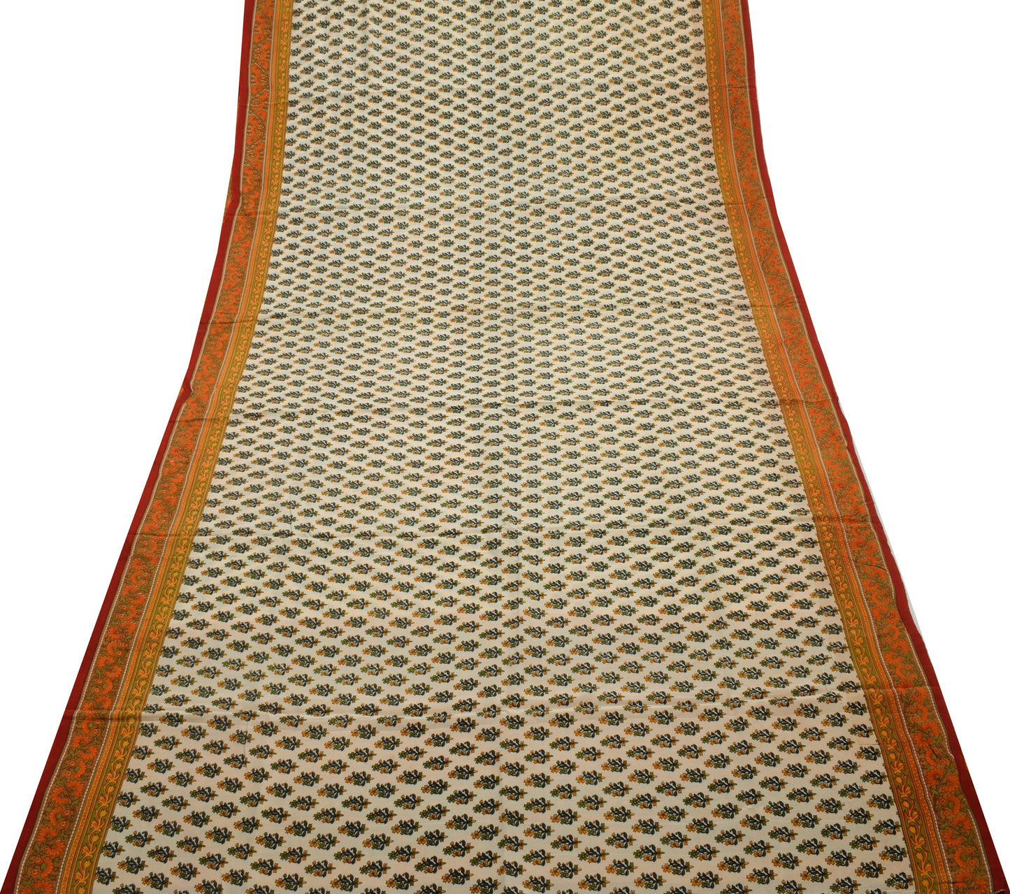 Sushila Vintage Cream Saree 100% Pure Crepe Silk Printed Floral Soft Fabric