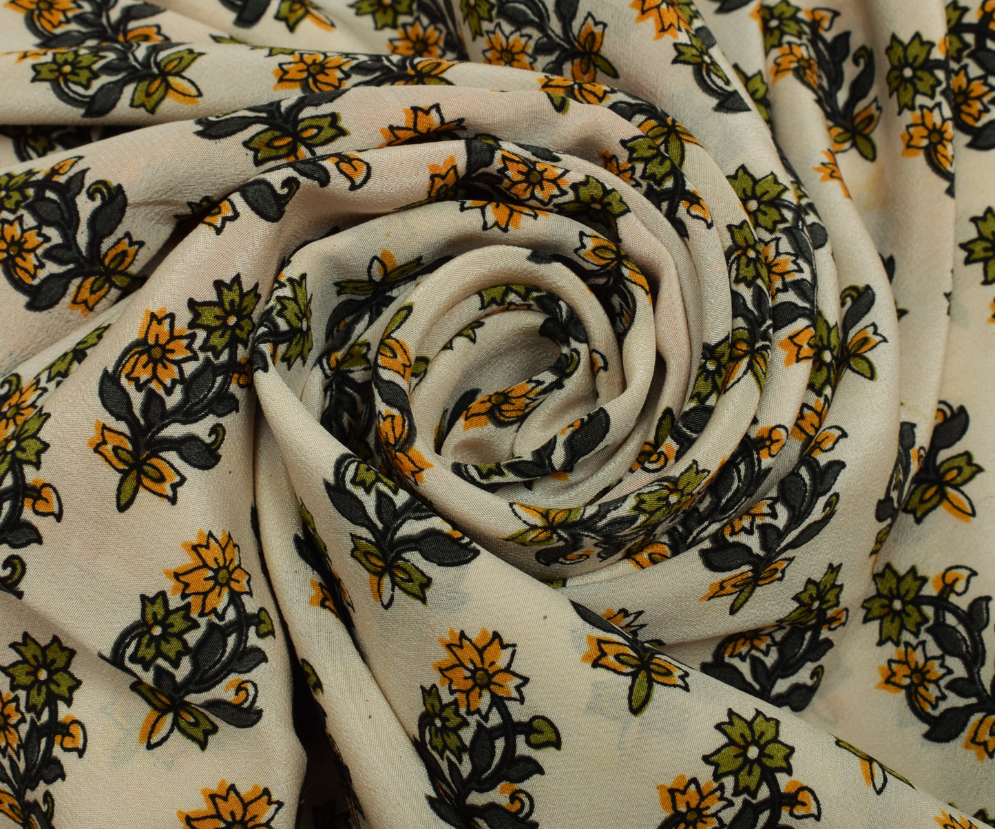 Sushila Vintage Cream Saree 100% Pure Crepe Silk Printed Floral Soft Fabric