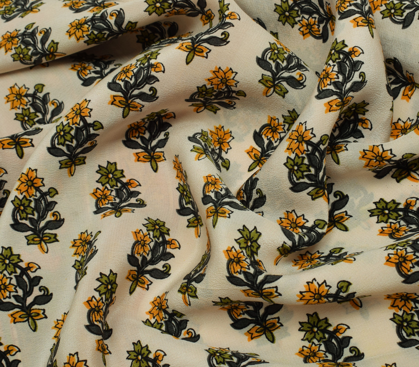 Sushila Vintage Cream Saree 100% Pure Crepe Silk Printed Floral Soft Fabric