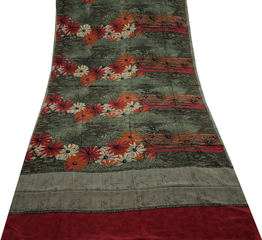 Sushila Vintage Indian Saree 100% Pure Crepe Silk Printed Floral Soft Fabric