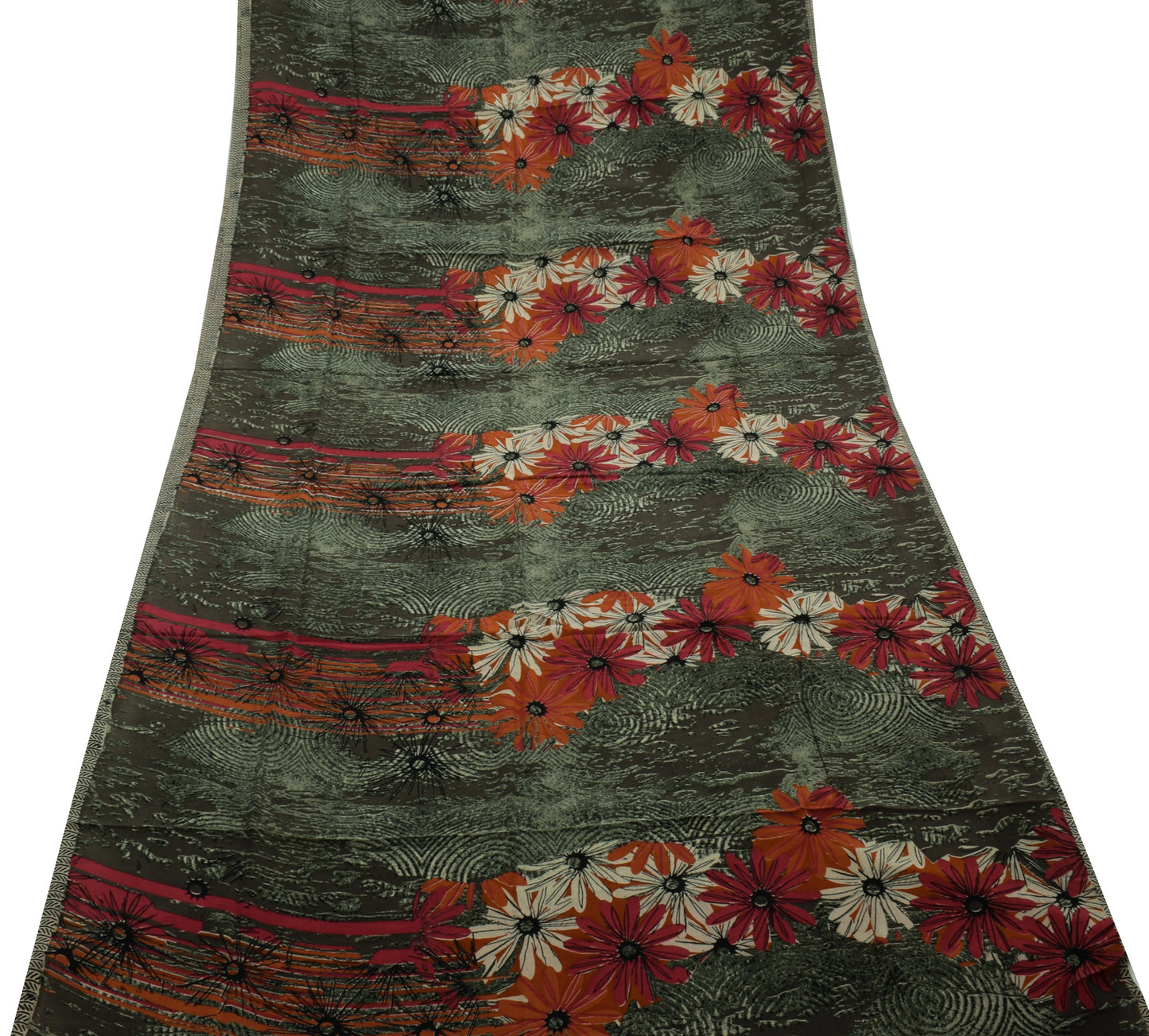 Sushila Vintage Indian Saree 100% Pure Crepe Silk Printed Floral Soft Fabric