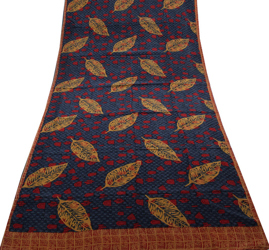 Sushila Vintage Indian Saree 100% Pure Crepe Silk Printed Floral Soft Fabric