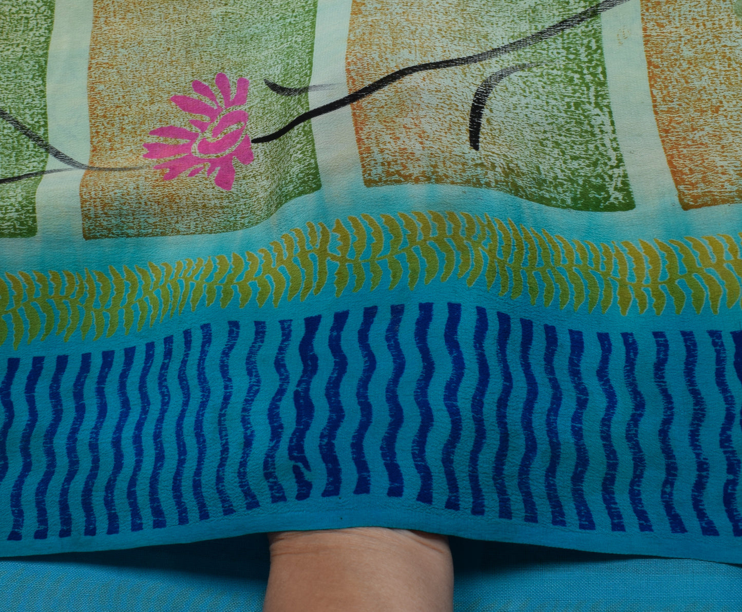 Sushila Vintage Green Saree 100% Pure Crepe Silk Printed Floral Soft Sari Fabric