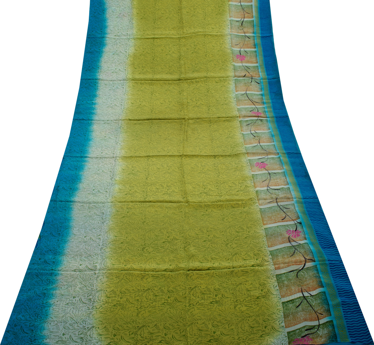 Sushila Vintage Green Saree 100% Pure Crepe Silk Printed Floral Soft Sari Fabric