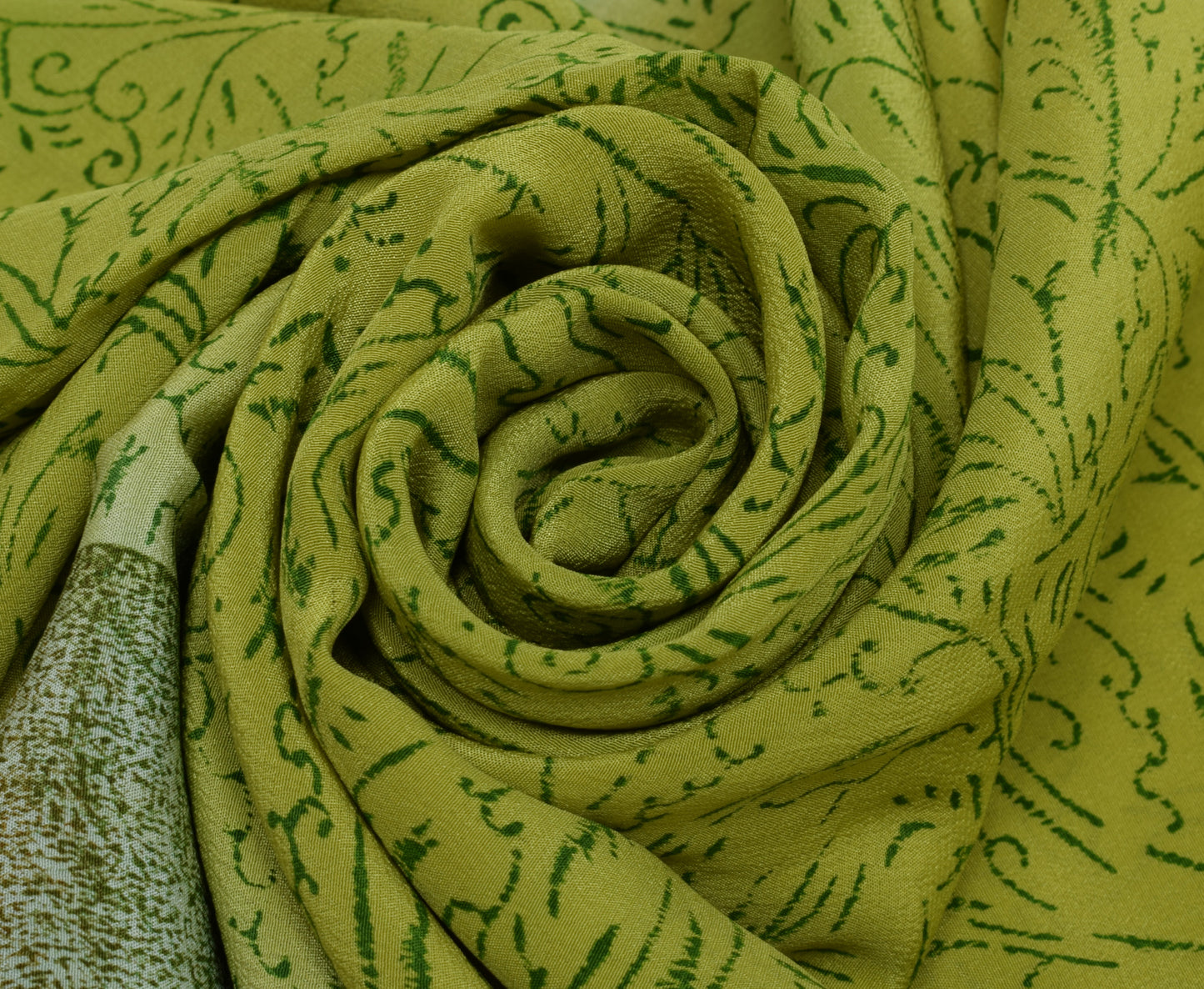 Sushila Vintage Green Saree 100% Pure Crepe Silk Printed Floral Soft Sari Fabric