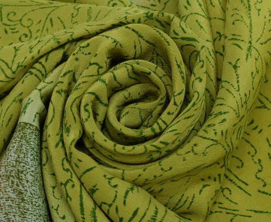 Sushila Vintage Green Saree 100% Pure Crepe Silk Printed Floral Soft Sari Fabric