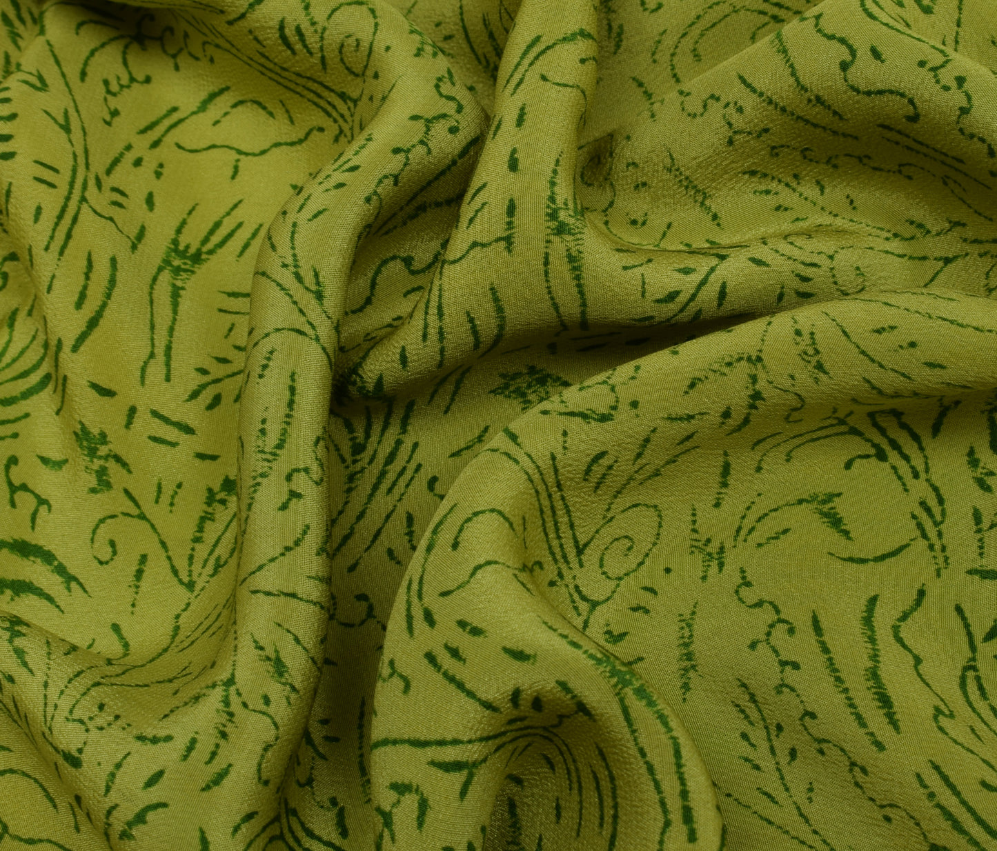Sushila Vintage Green Saree 100% Pure Crepe Silk Printed Floral Soft Sari Fabric