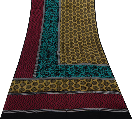 Sushila Vintage Indian Saree 100% Pure Crepe Silk Printed Floral Soft Fabric