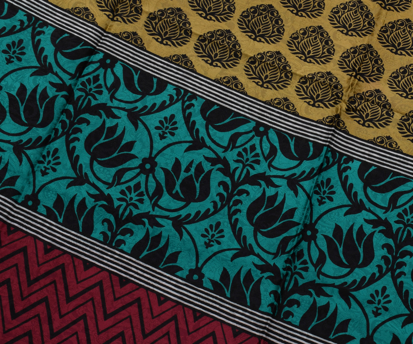 Sushila Vintage Indian Saree 100% Pure Crepe Silk Printed Floral Soft Fabric