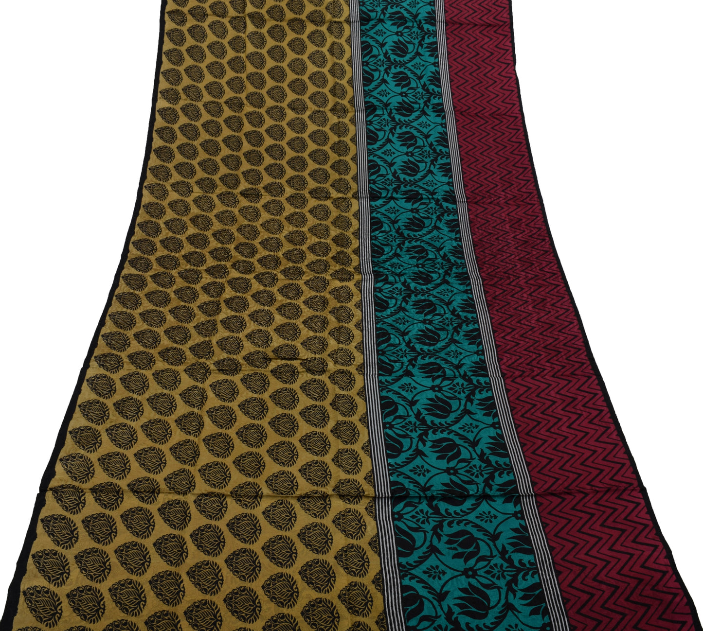 Sushila Vintage Indian Saree 100% Pure Crepe Silk Printed Floral Soft Fabric