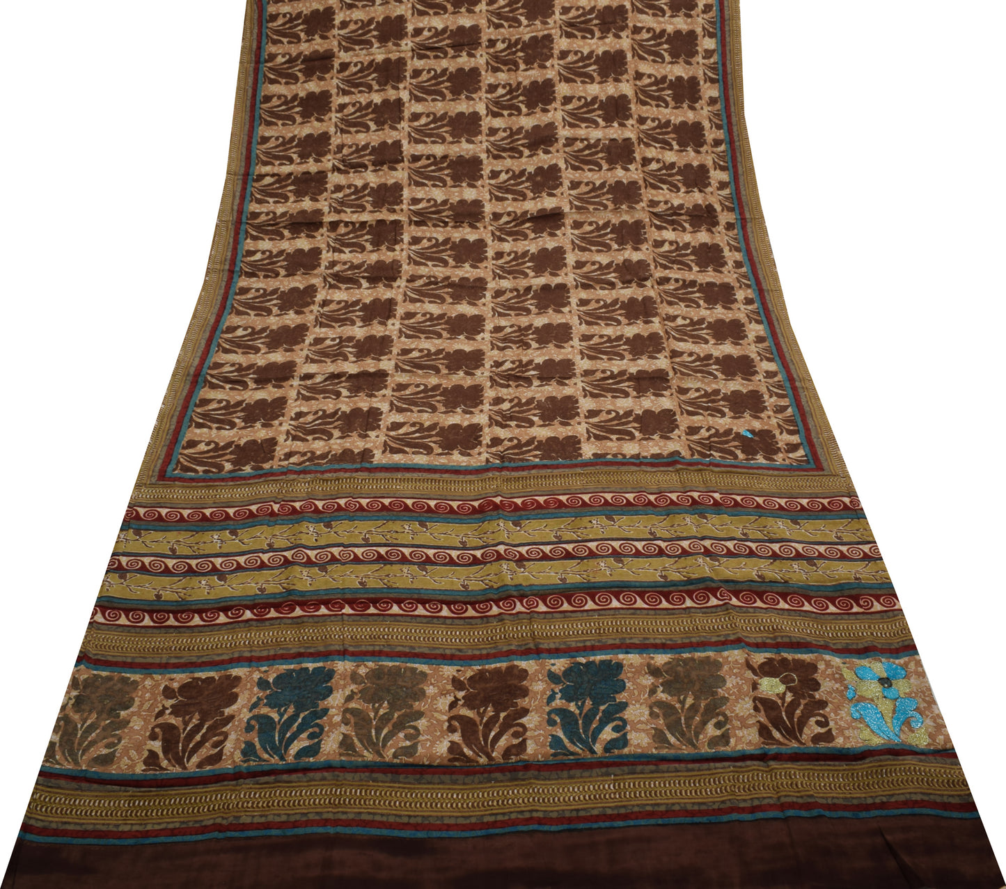 Sushila Vintage Indian Saree 100% Pure Crepe Silk Printed Floral Soft Fabric