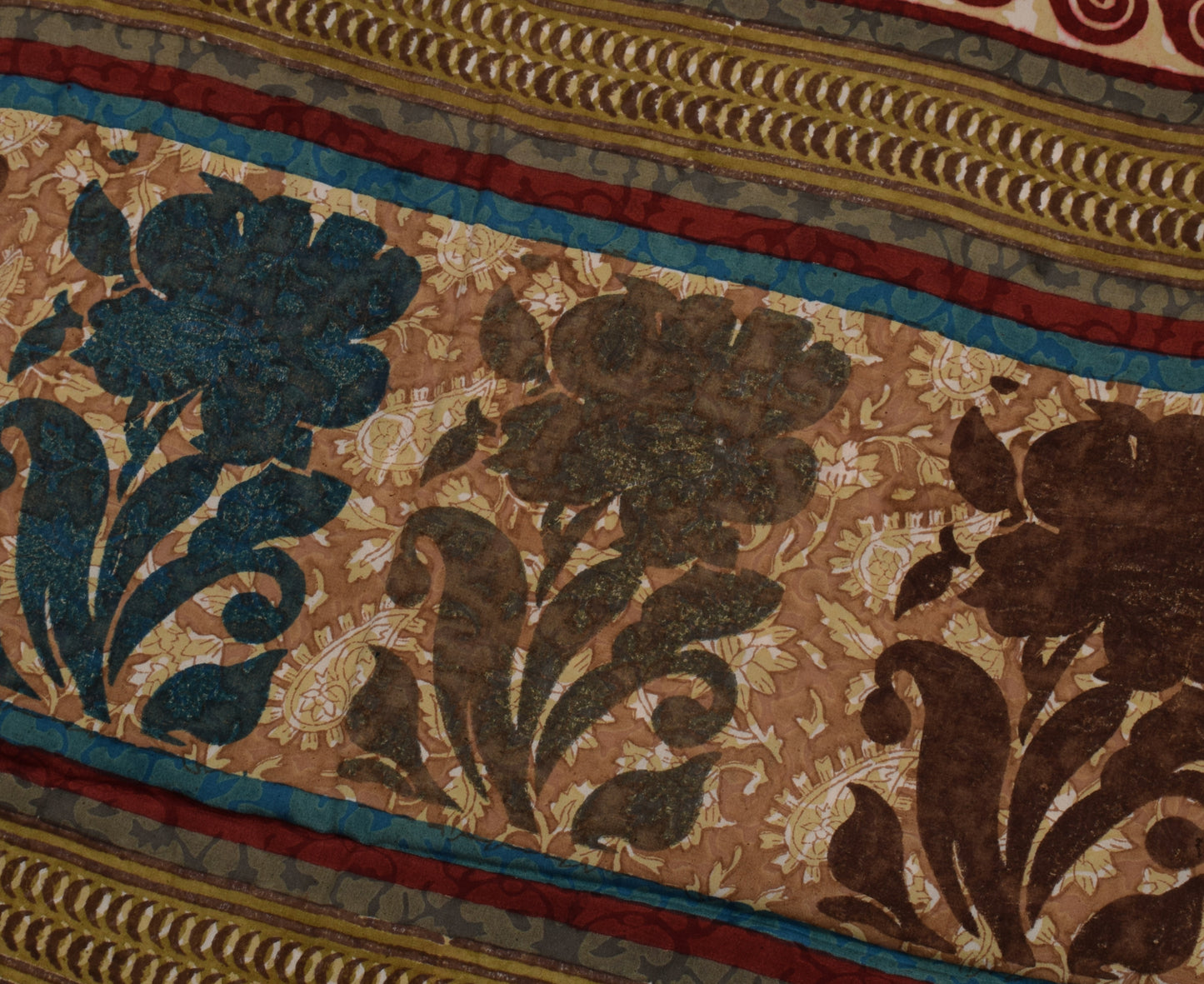 Sushila Vintage Indian Saree 100% Pure Crepe Silk Printed Floral Soft Fabric