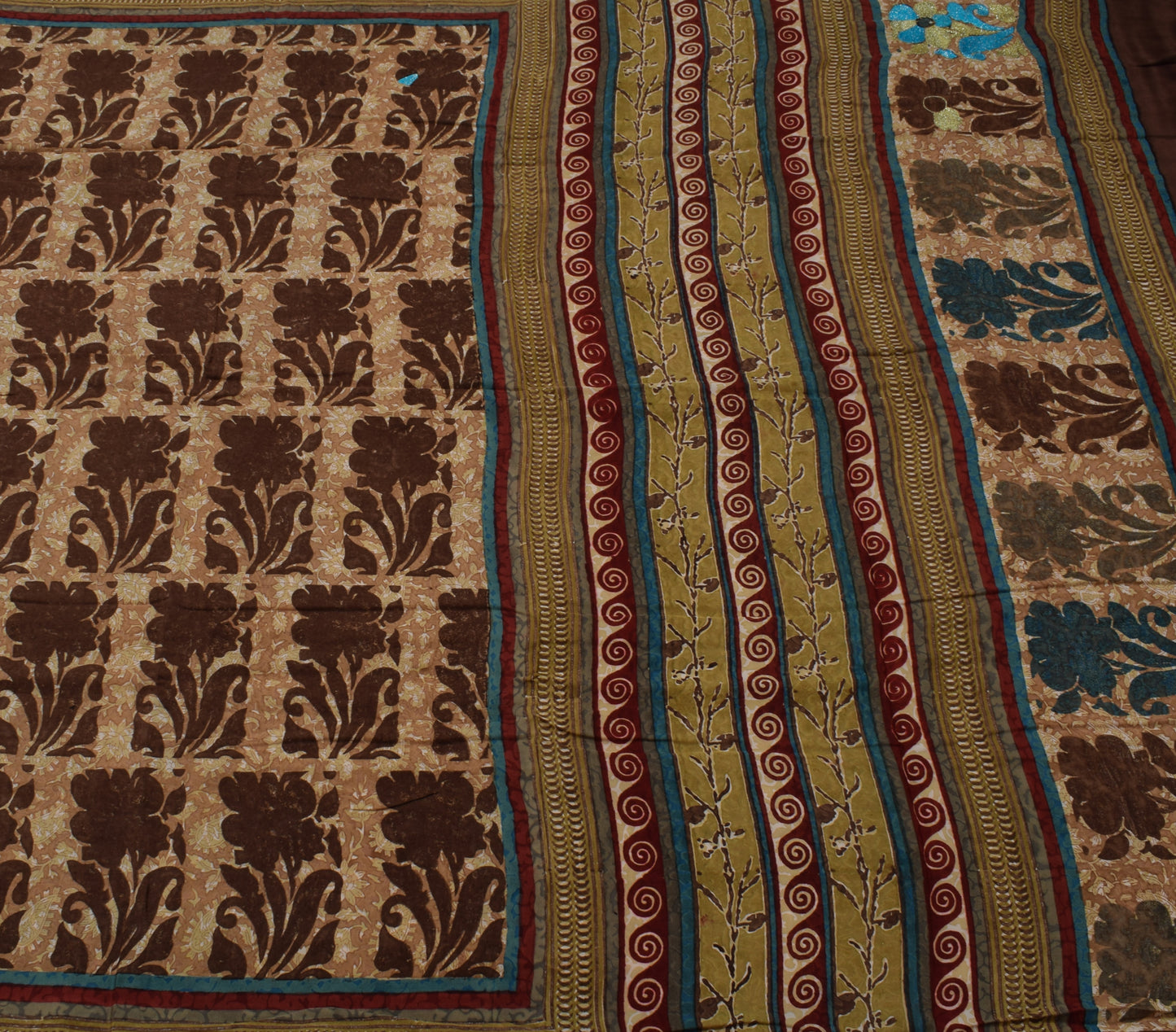 Sushila Vintage Indian Saree 100% Pure Crepe Silk Printed Floral Soft Fabric