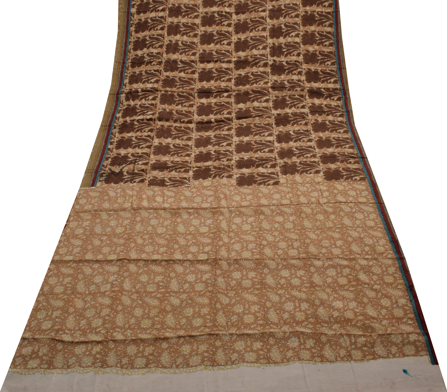 Sushila Vintage Indian Saree 100% Pure Crepe Silk Printed Floral Soft Fabric