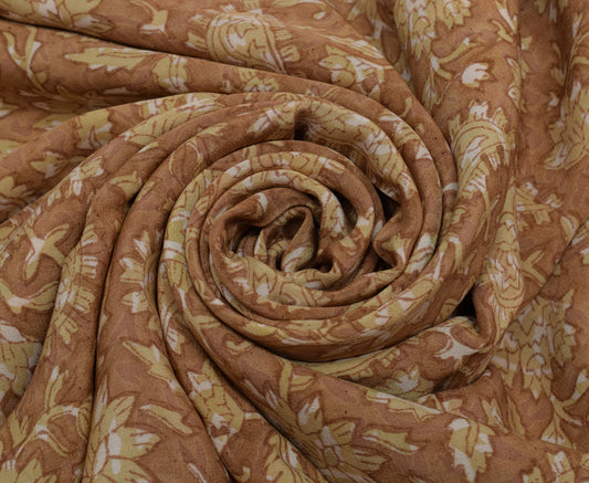 Sushila Vintage Indian Saree 100% Pure Crepe Silk Printed Floral Soft Fabric