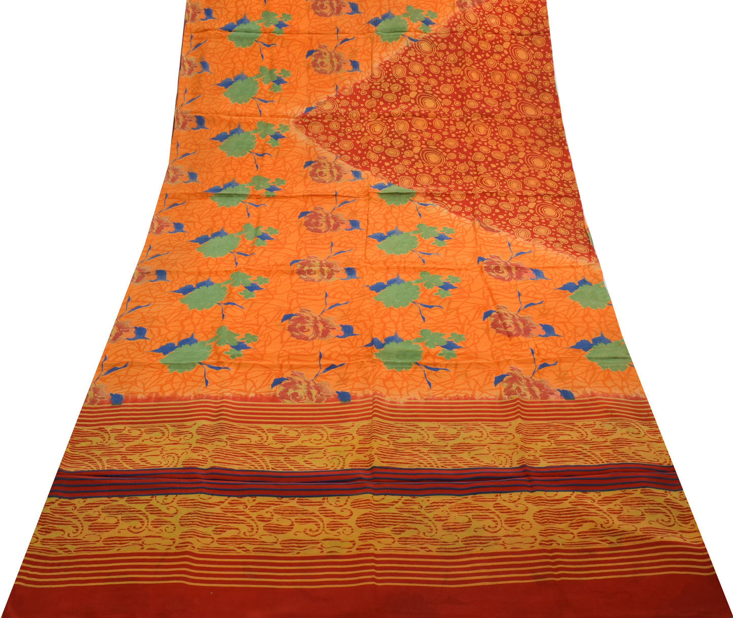 Sushila Vintage Orange Saree 100% Pure Crepe Silk Printed Floral Soft Fabric