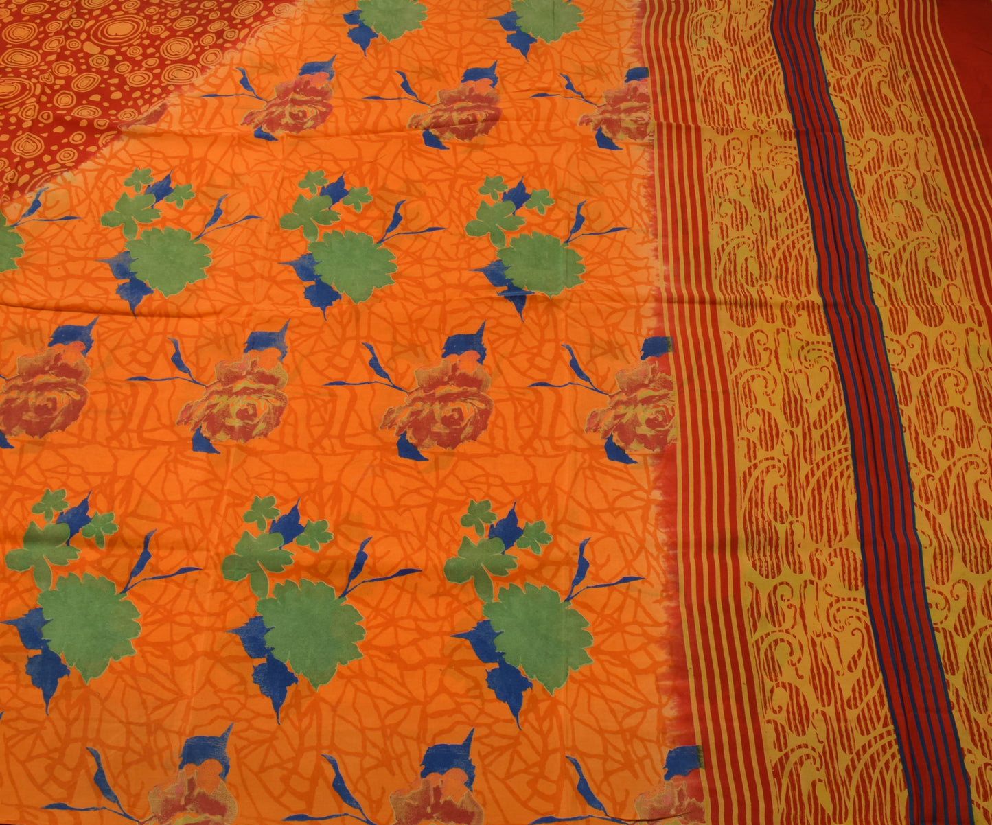 Sushila Vintage Orange Saree 100% Pure Crepe Silk Printed Floral Soft Fabric