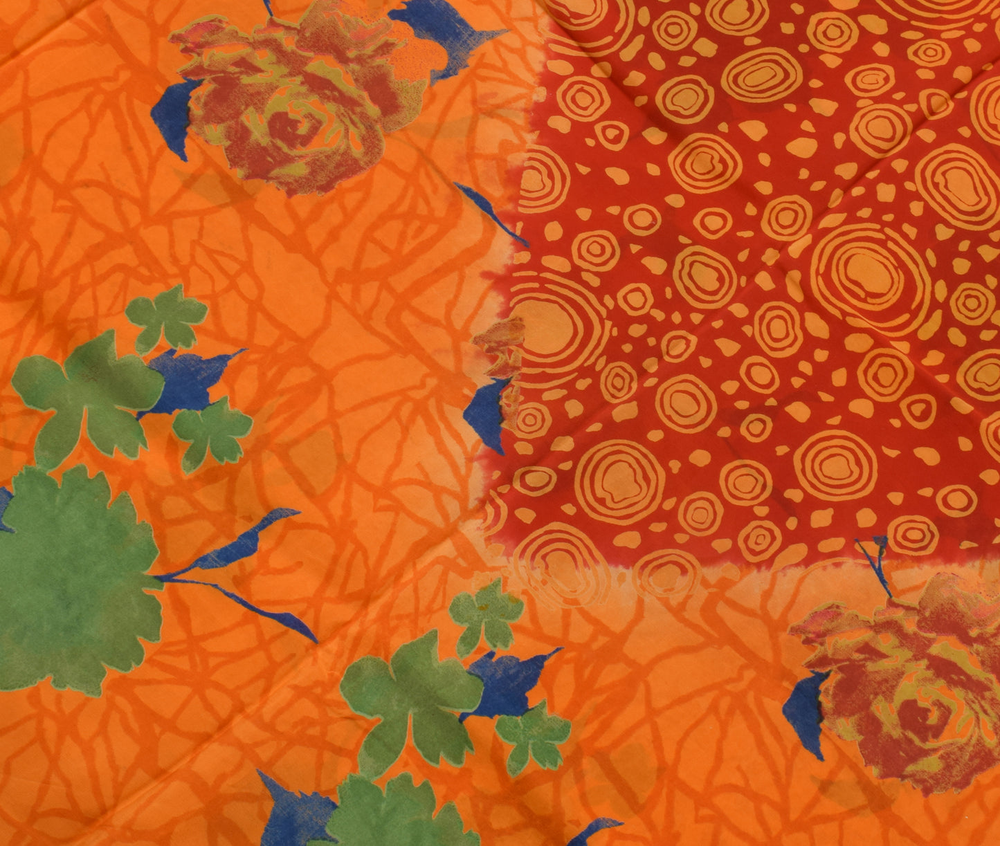 Sushila Vintage Orange Saree 100% Pure Crepe Silk Printed Floral Soft Fabric