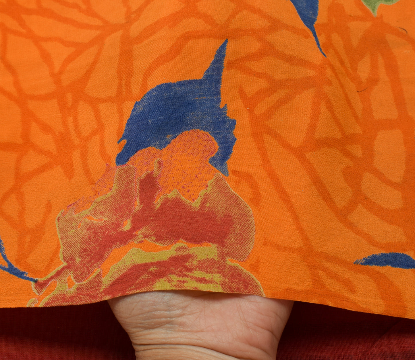 Sushila Vintage Orange Saree 100% Pure Crepe Silk Printed Floral Soft Fabric