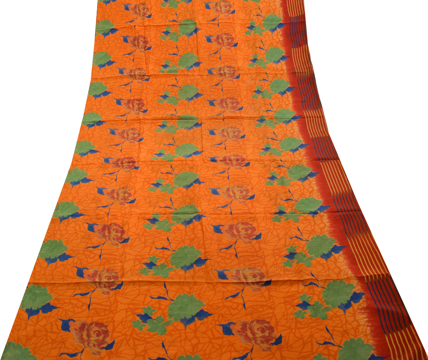 Sushila Vintage Orange Saree 100% Pure Crepe Silk Printed Floral Soft Fabric