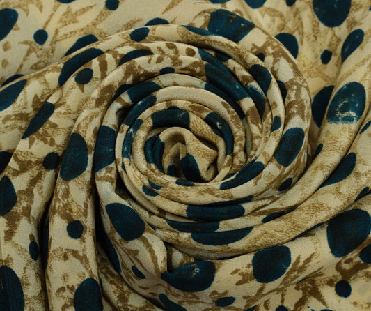 Sushila Vintage Cream Saree 100% Pure Crepe Silk Printed Polka Dots Soft Fabric