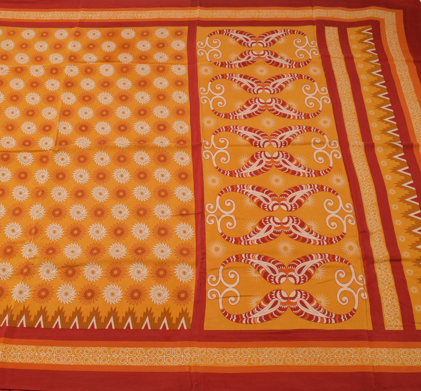 Sushila Vintage Mustard Saree 100% Pure Crepe Silk Printed Zig-Zag Soft Fabric