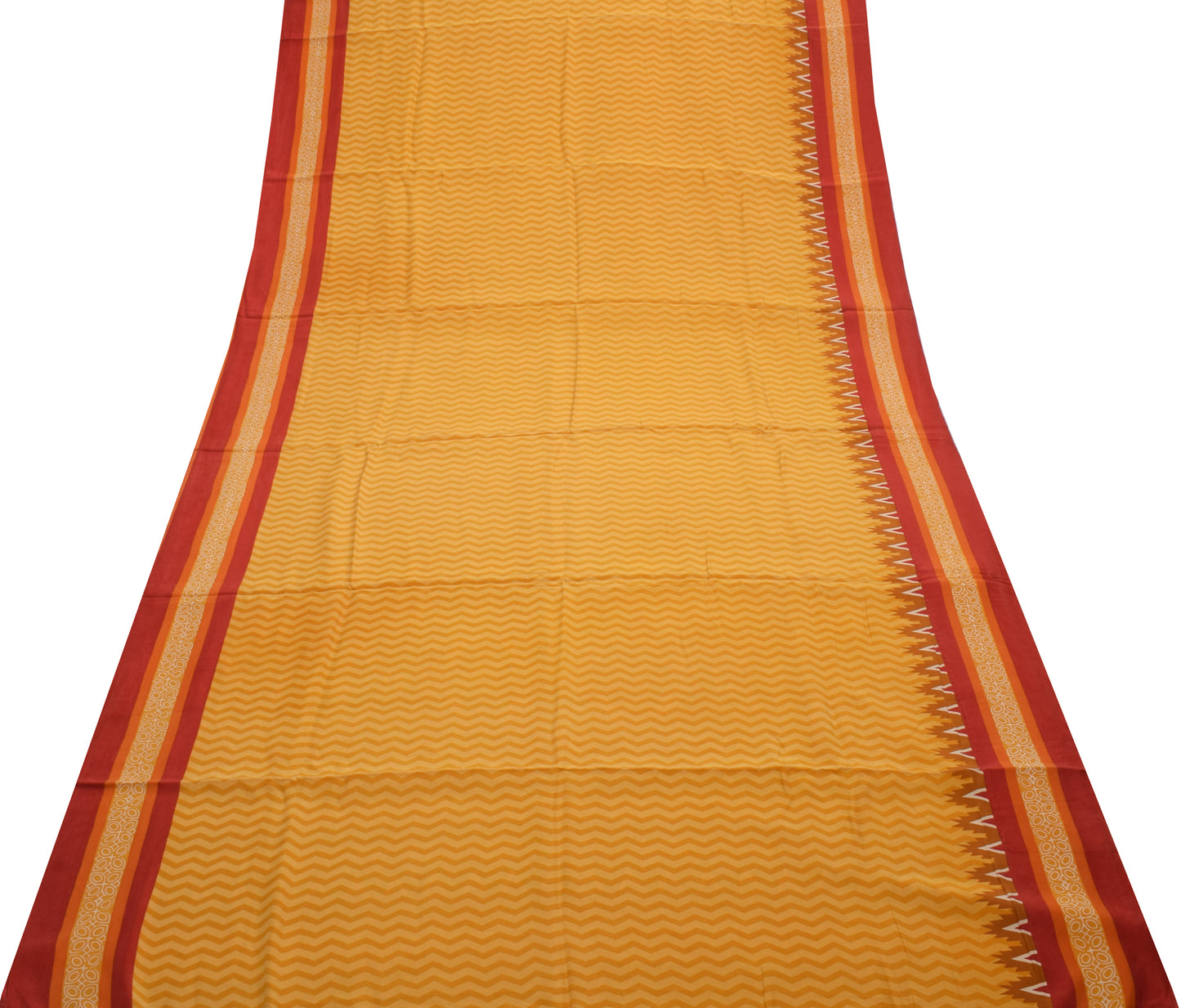 Sushila Vintage Mustard Saree 100% Pure Crepe Silk Printed Zig-Zag Soft Fabric