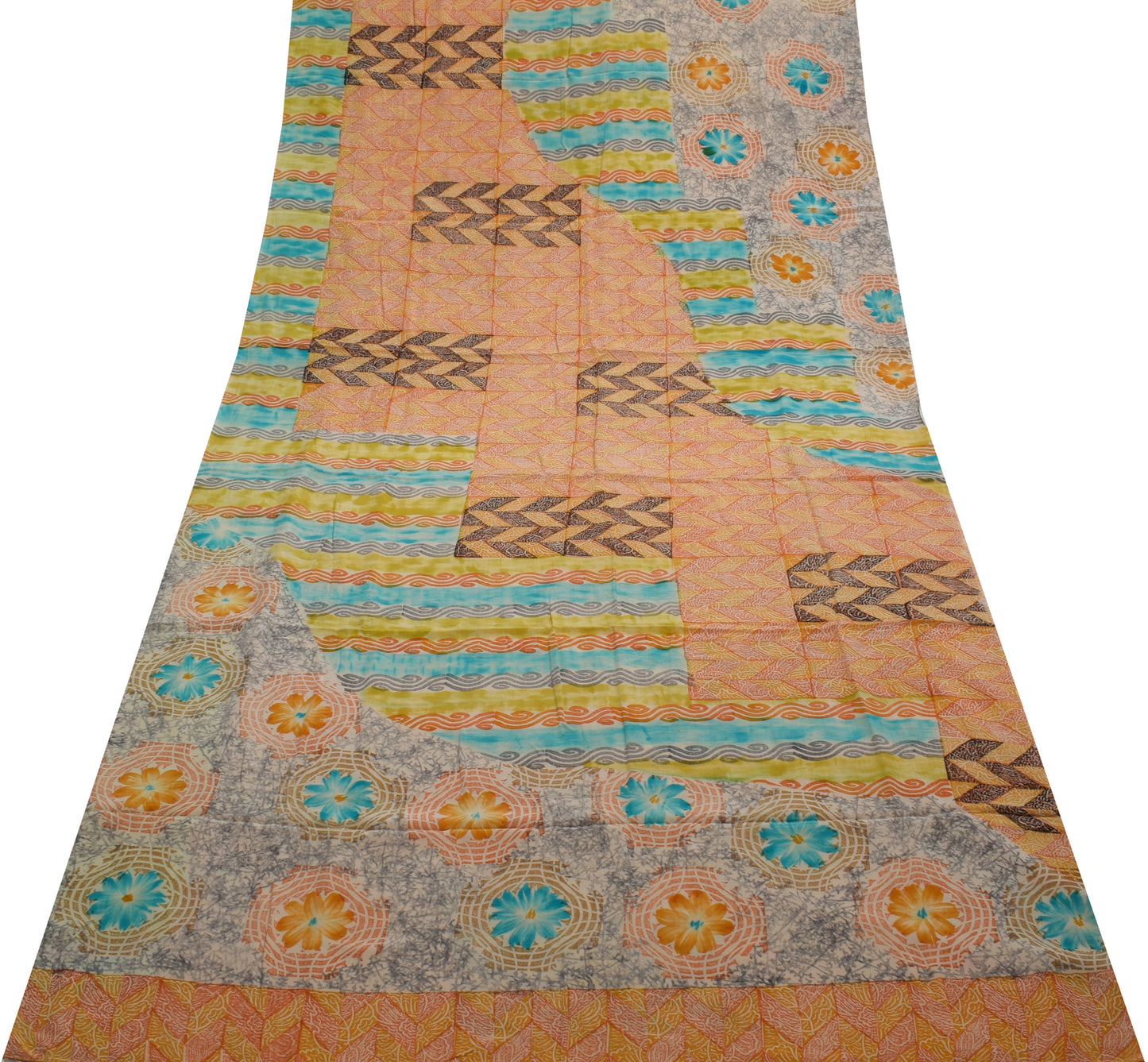 Sushila Vintage Indian Saree 100% Pure Crepe Silk Printed 5 YD Soft Craft Fabric