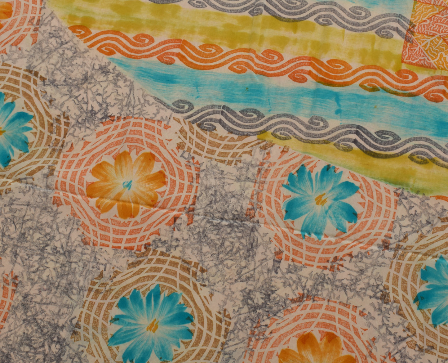 Sushila Vintage Indian Saree 100% Pure Crepe Silk Printed 5 YD Soft Craft Fabric