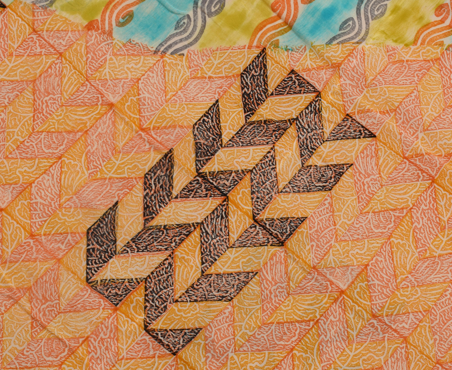 Sushila Vintage Indian Saree 100% Pure Crepe Silk Printed 5 YD Soft Craft Fabric