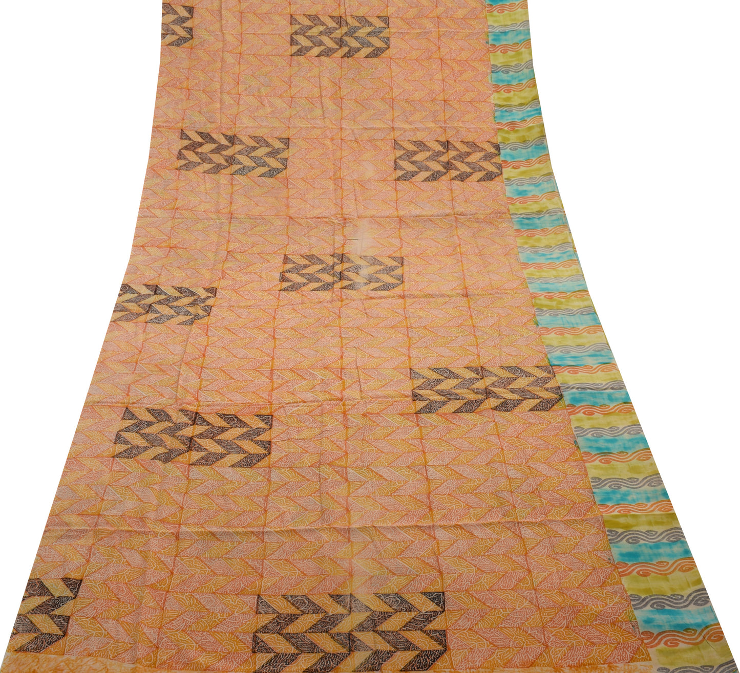 Sushila Vintage Indian Saree 100% Pure Crepe Silk Printed 5 YD Soft Craft Fabric