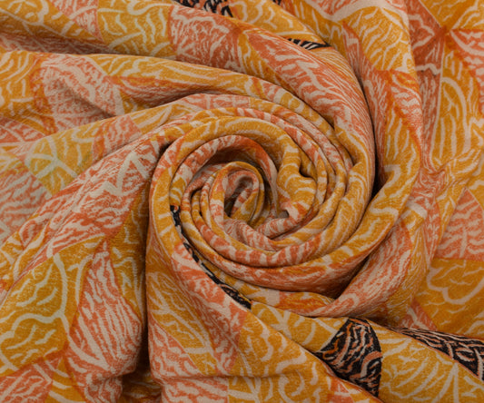 Sushila Vintage Indian Saree 100% Pure Crepe Silk Printed 5 YD Soft Craft Fabric