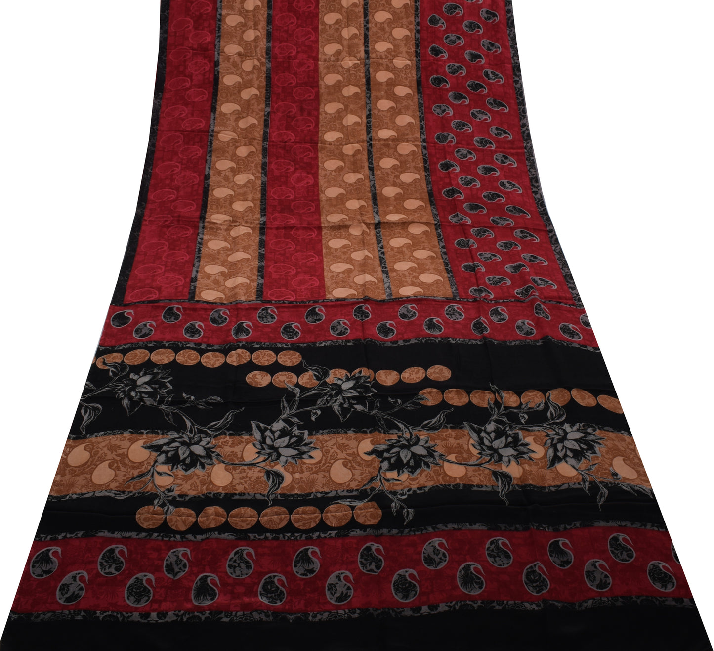 Sushila Vintage Indian Saree 100% Pure Crepe Silk Printed Paisley Soft Fabric