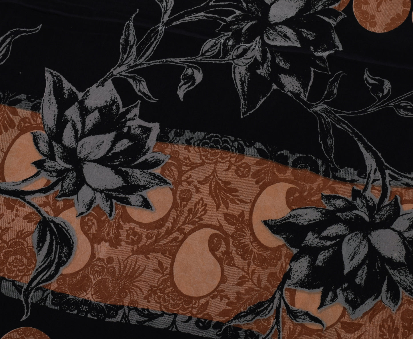 Sushila Vintage Indian Saree 100% Pure Crepe Silk Printed Paisley Soft Fabric