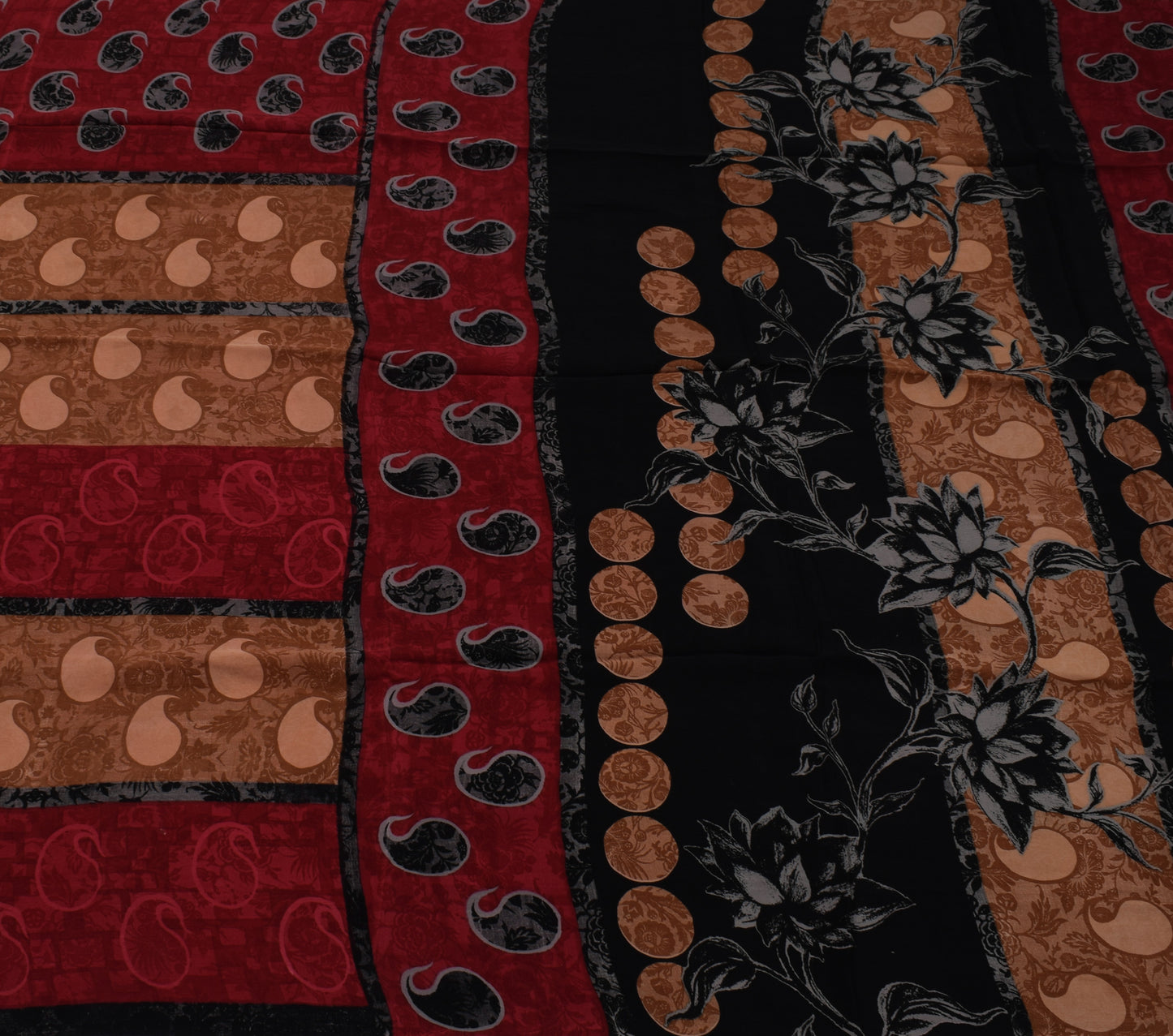 Sushila Vintage Indian Saree 100% Pure Crepe Silk Printed Paisley Soft Fabric