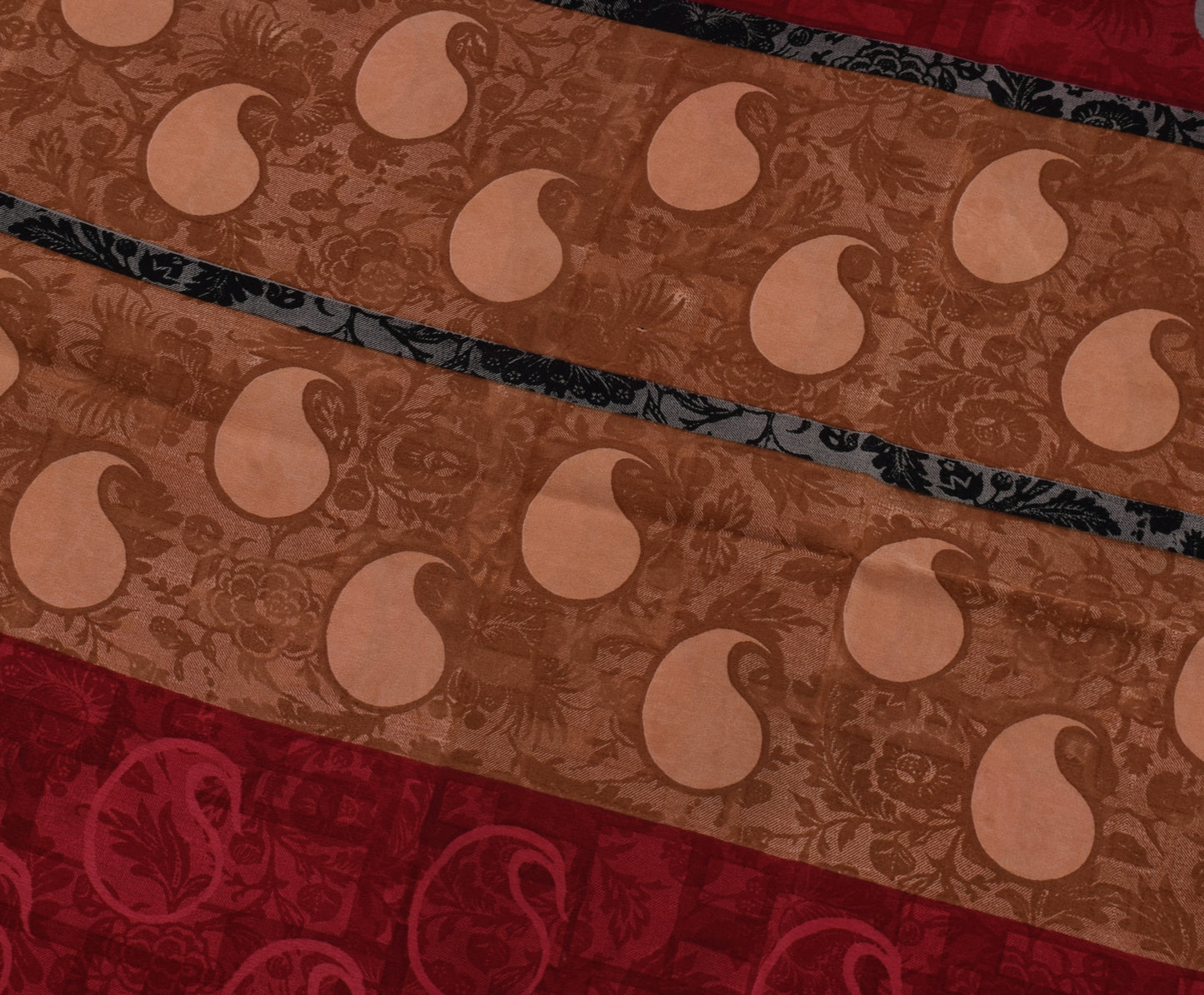 Sushila Vintage Indian Saree 100% Pure Crepe Silk Printed Paisley Soft Fabric