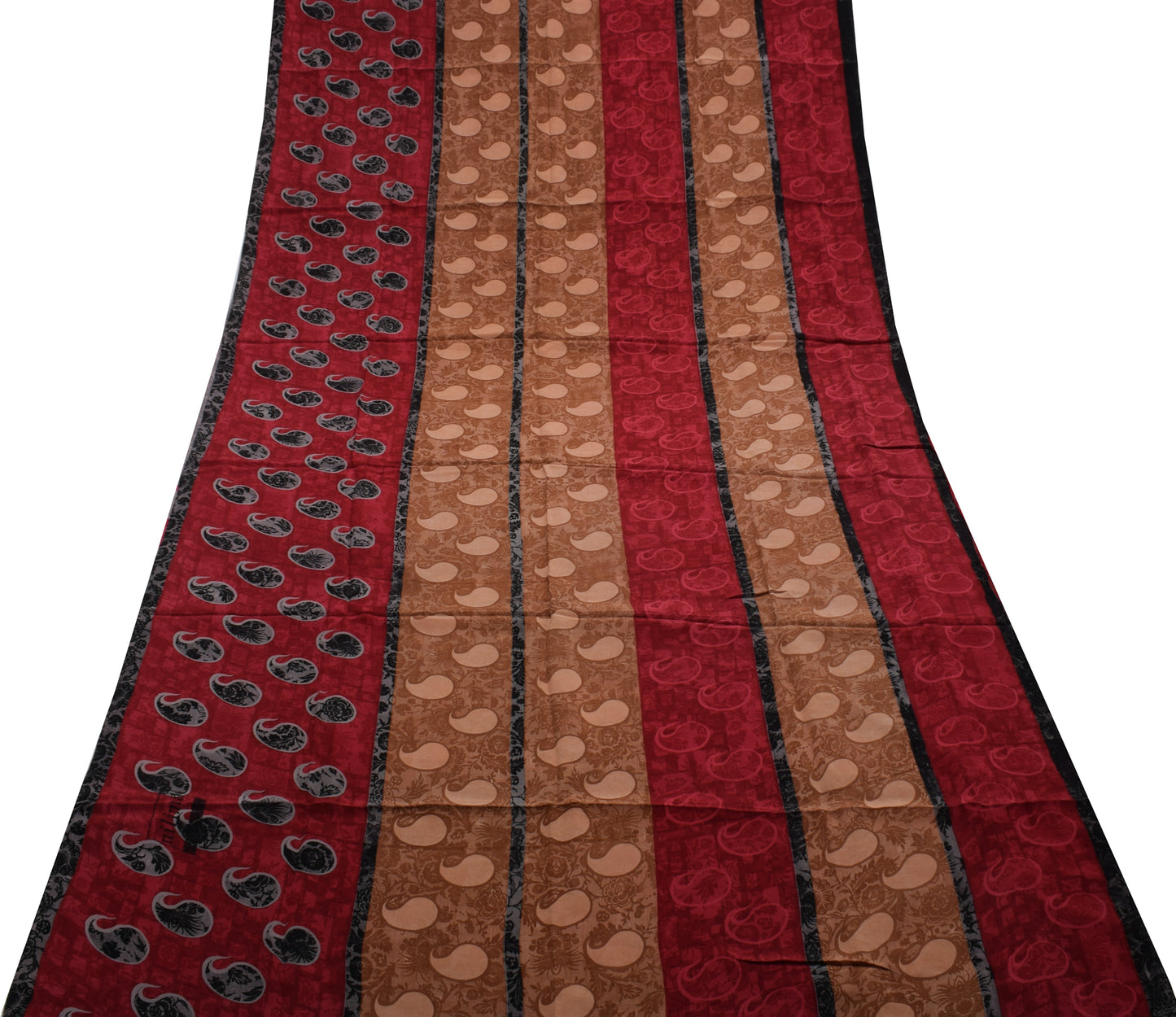 Sushila Vintage Indian Saree 100% Pure Crepe Silk Printed Paisley Soft Fabric