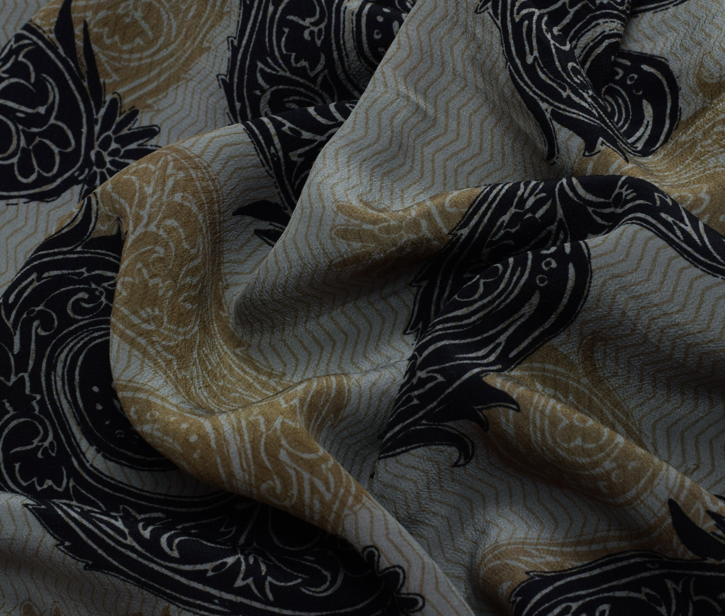 Sushila Vintage Gray Branded Saree 100% Pure Crepe Silk Printed Paisley Fabric