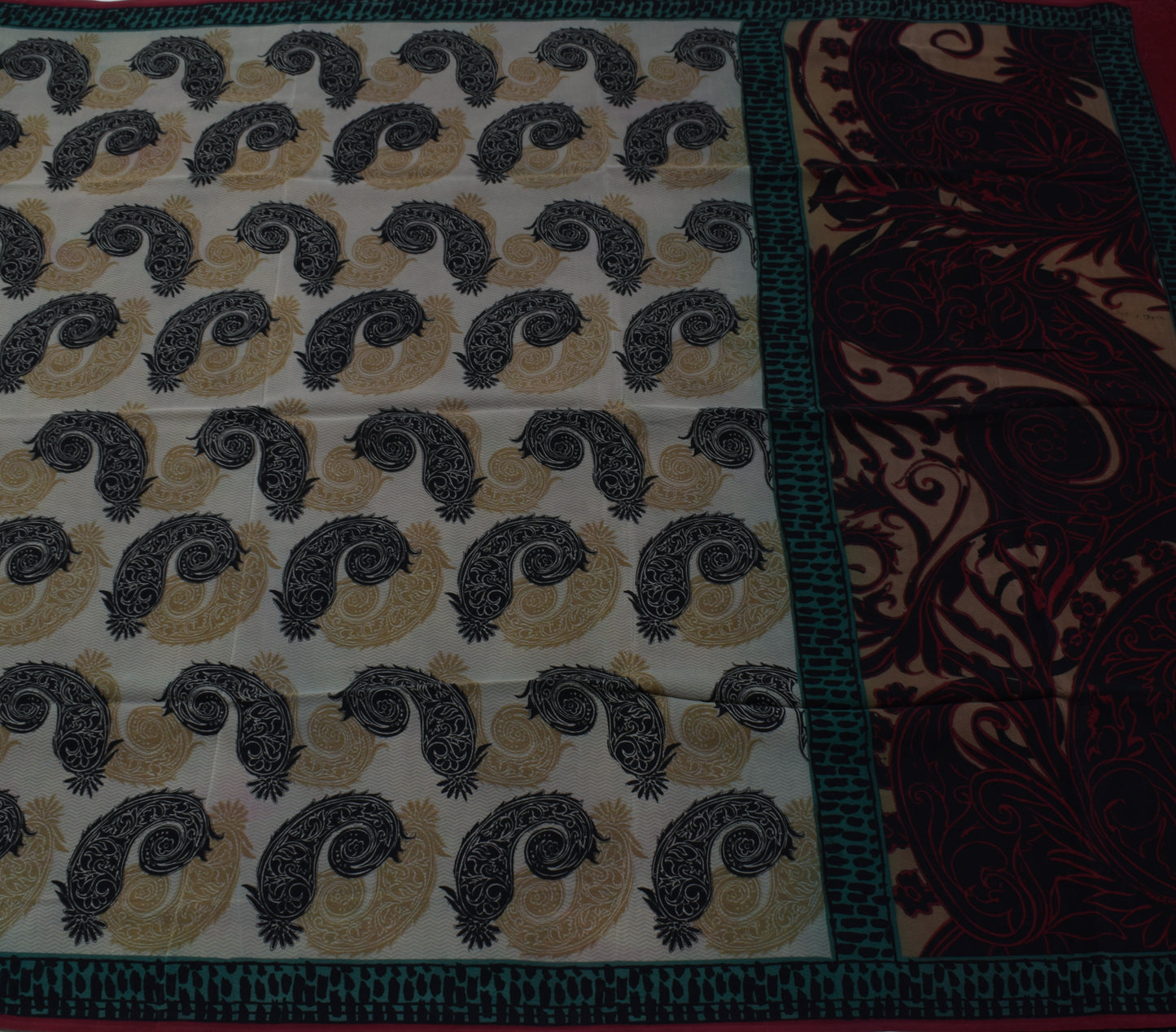 Sushila Vintage Gray Branded Saree 100% Pure Crepe Silk Printed Paisley Fabric