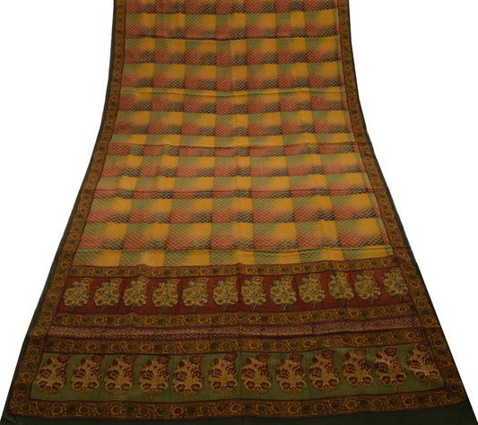 Sushila Vintage Multi-Color Saree 100% Pure Crepe Silk Printed 5 YD Soft Fabric