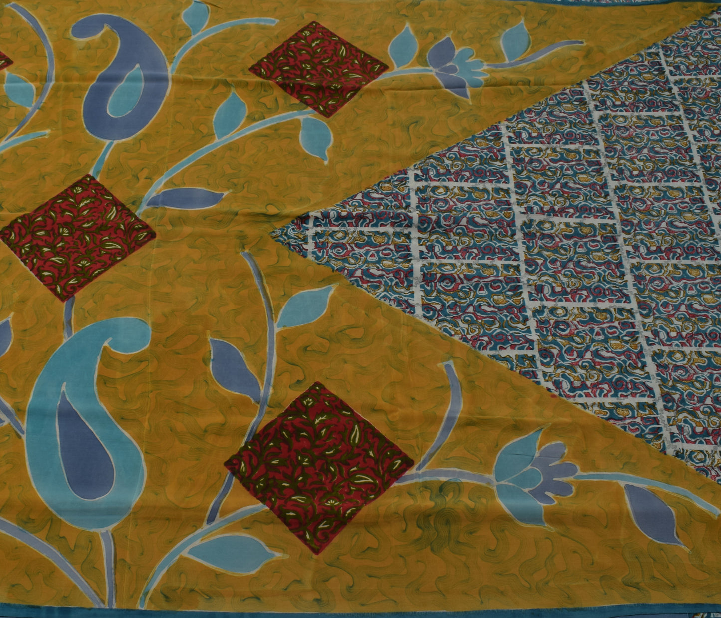 Sushila Vintage Indian Saree 100% Pure Crepe Silk Printed Paisley Soft Fabric